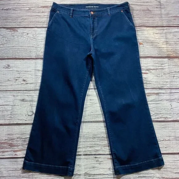 Lands End Womens Jeans sz 16W new Dark Wash Straight Trouser x28" Cotton Stretch - Picture 2 of 11